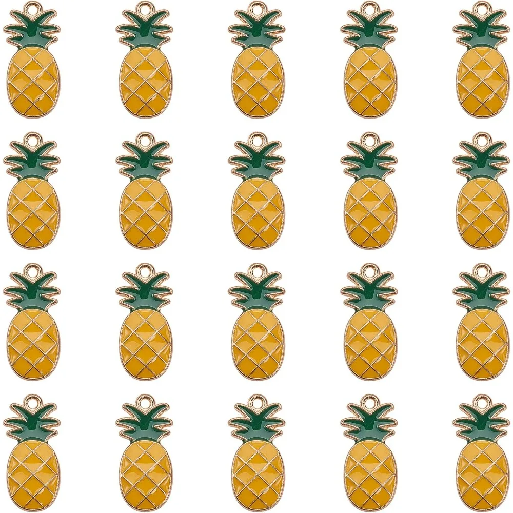 Pineapple Enamel Charms 20pcs Fruit Pineapple Pendants Gold Alloy Summer Charms Beads Charms for Hawaii Bracelet Necklace