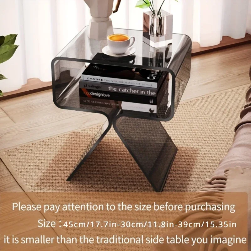 قطعة واحدة من منضدة طاولة جانبية من الأكريليك الحديث، ديكور منزلي أنيق وواضح، طاولة عرض نهائية لغرفة المعيشة وغرفة النوم والمساحات الصغيرة #6