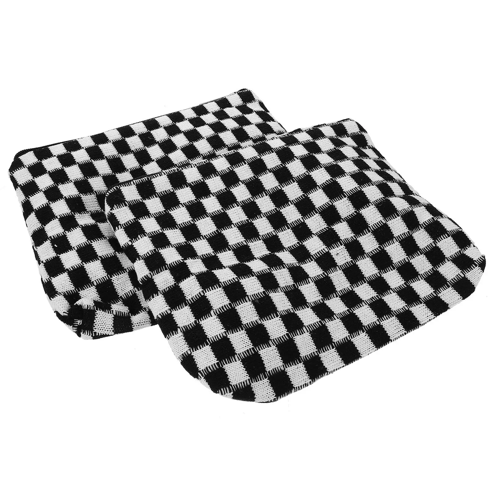 

2Pcs Large Checkered Case Knitted Fabric Aesthetic Makeup Organizer Travel Toiletry Bag with Hanging Hook for Women