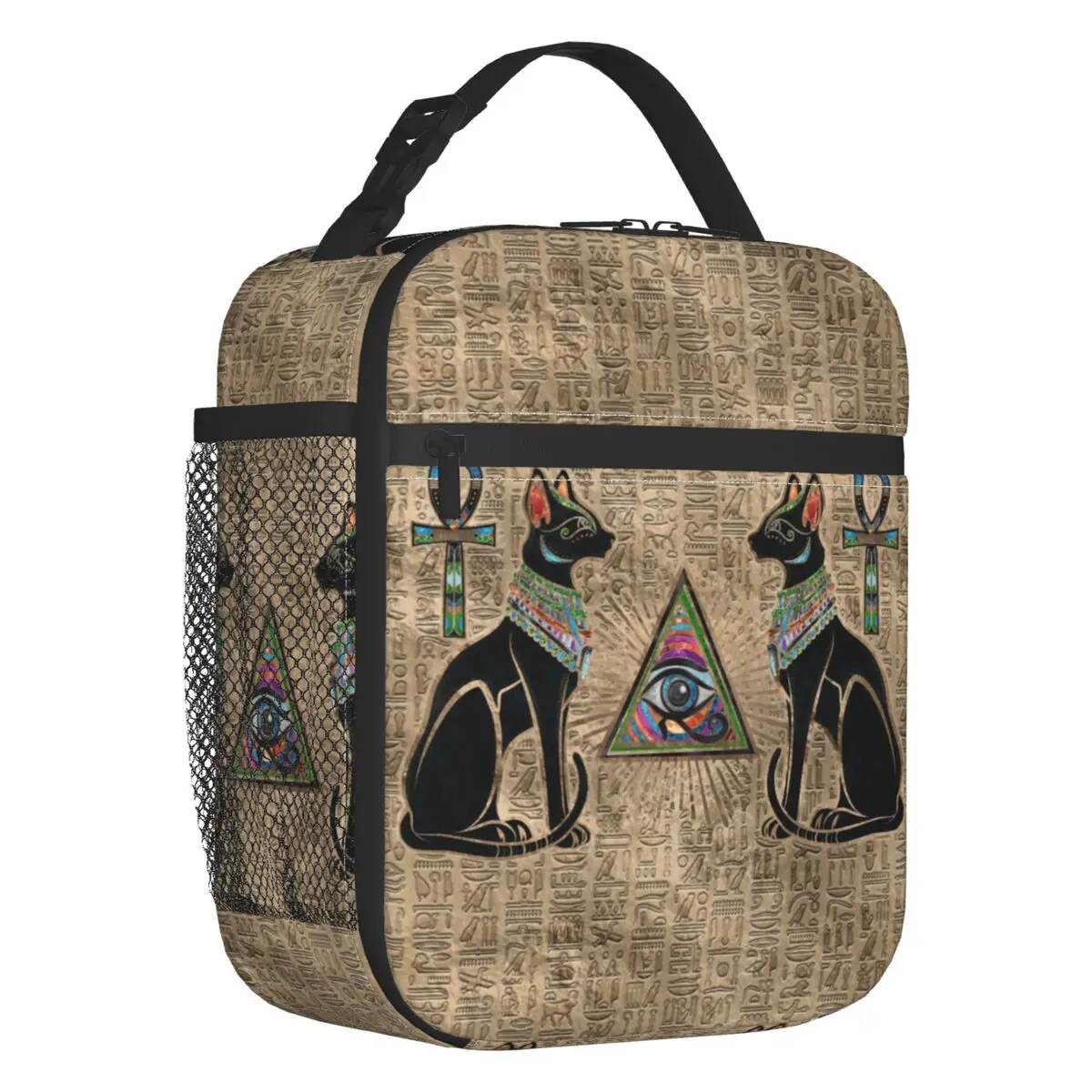 Custom Egyptian Cats And Eye Of Horus Lunch Bag Men Women Warm Cooler Insulated Lunch Boxes for Student School