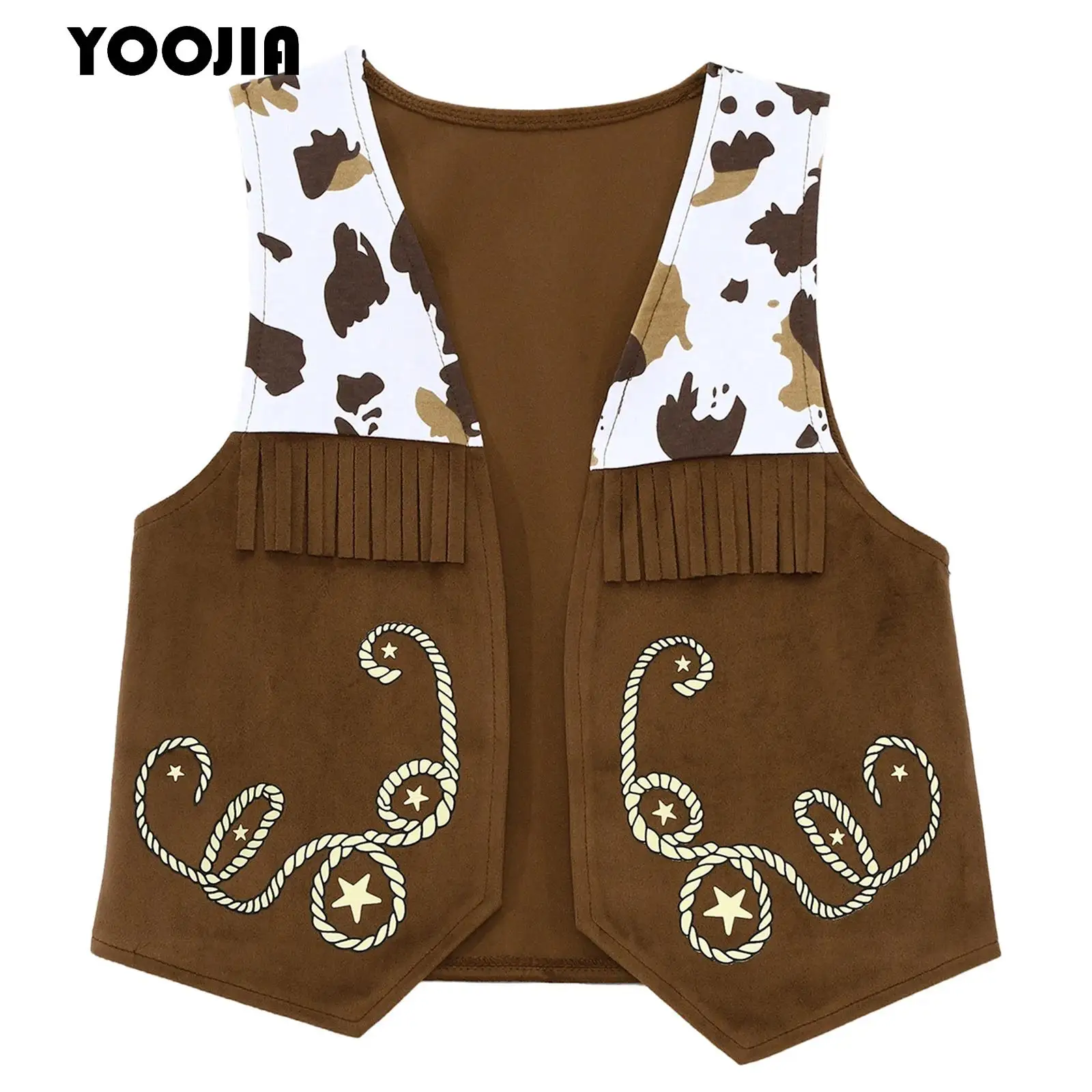 

Cowboy Cowgirl Costume for Kids Boys Girls Cowboy Vest Open Front Print Fringed Waistcoat Tops for Halloween Cosplay Performance