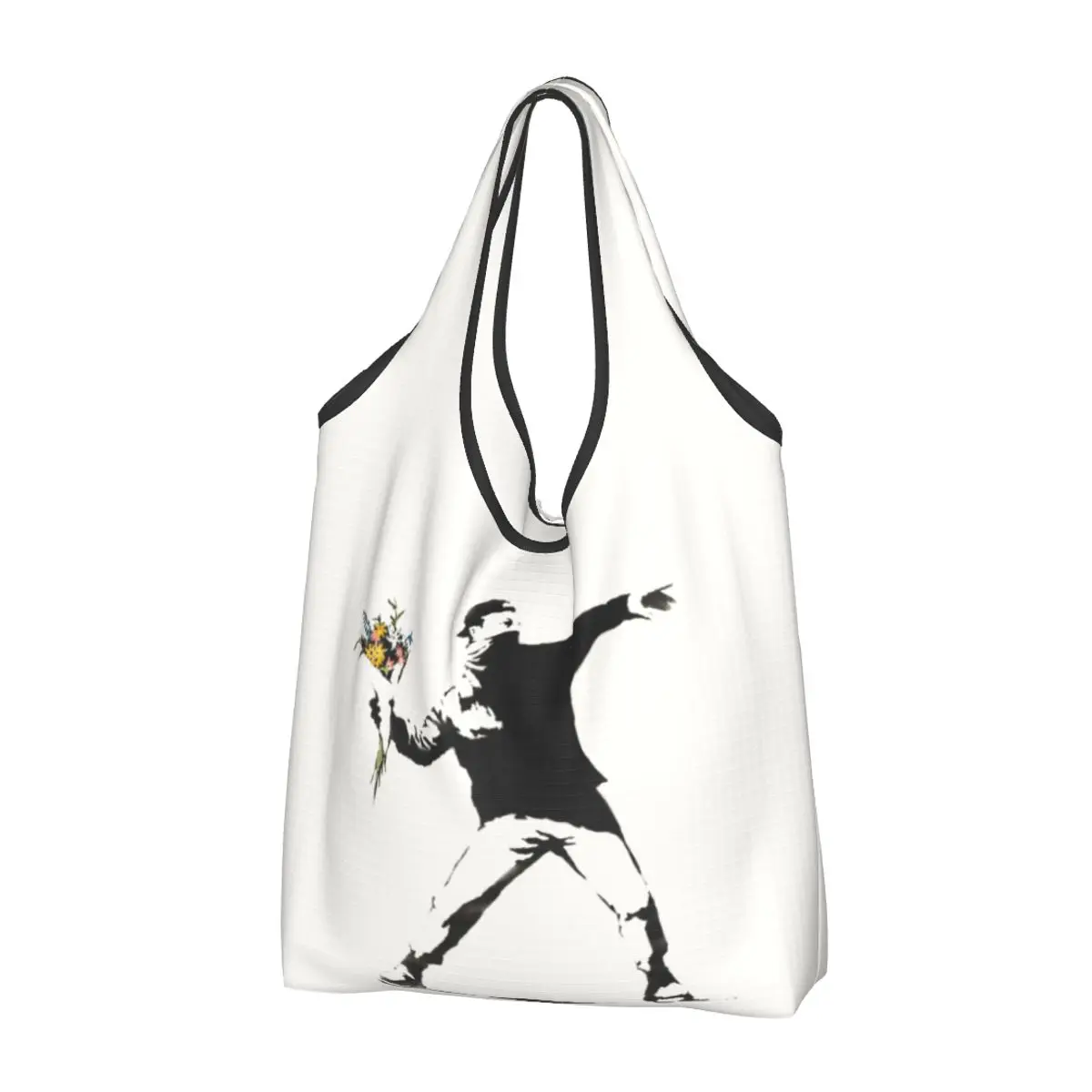 Banksy Street Art Shopping Bags Reusable Grocery Tote Bags Large Capacity Graffiti Spray Paint Pop Art Recycling Bags Handbag