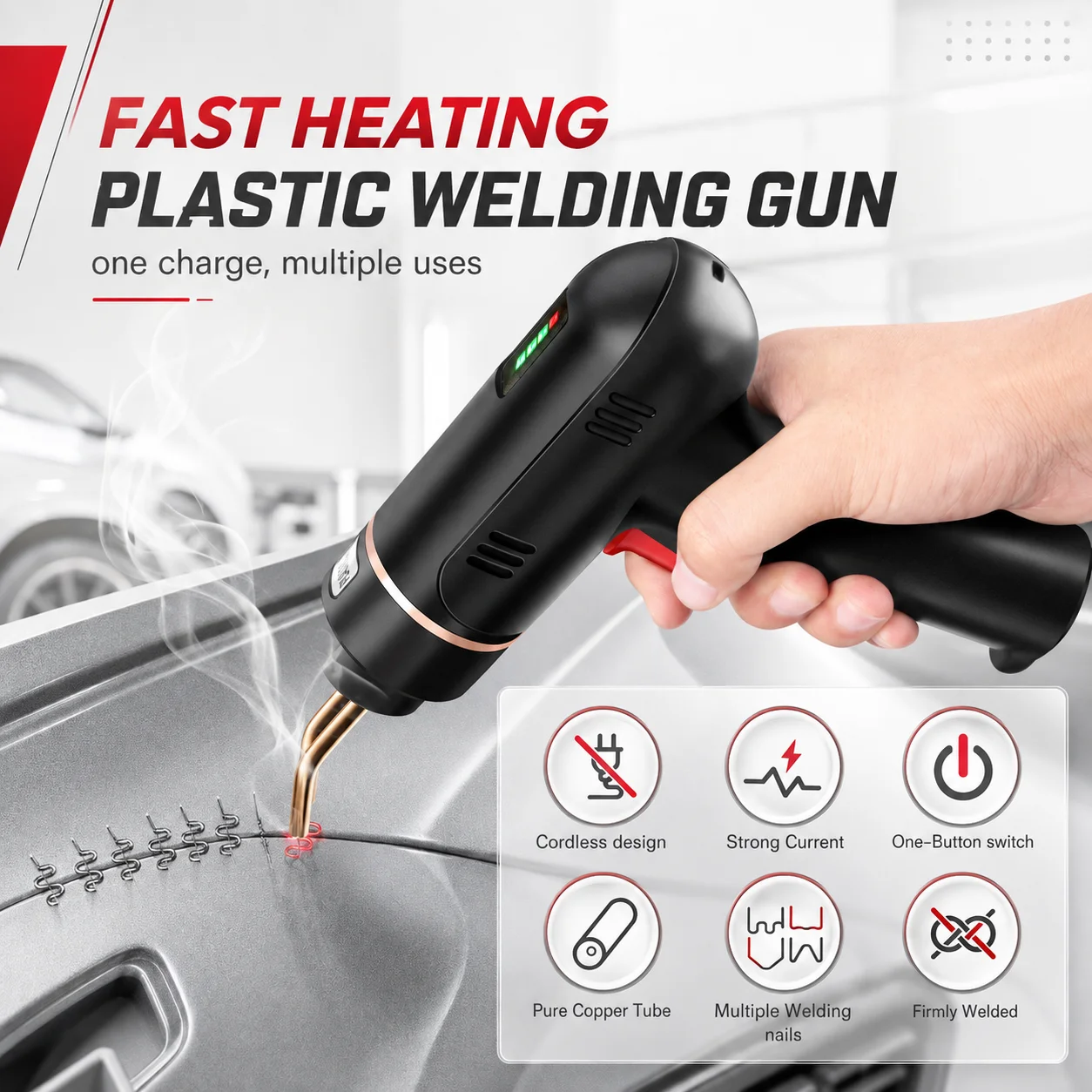 200W Plastic Welding Kit Welding Gun Cordless with 5000mAh Battery 4 Types Staples USB Rechargeable for Car Bumper Repair