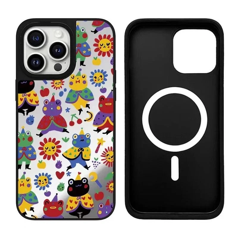 

Cartoon Rabbit Cat iPhone 11 12 13 14 15 Pro Max Mirror Surface MagSafe Case Cover Shell