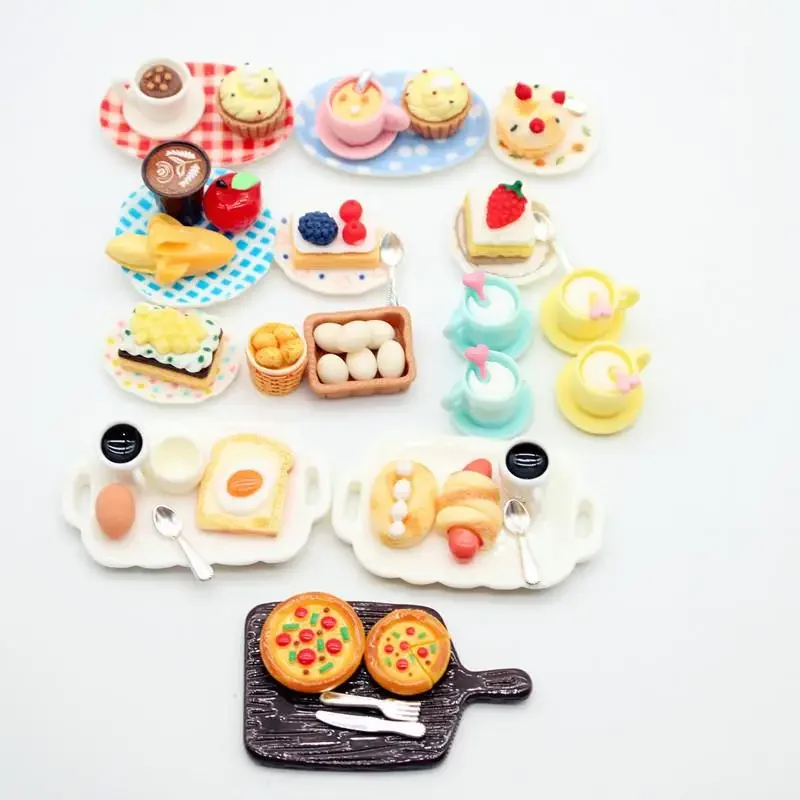 Maison de poupée Miniature gâteau Dessert pain ensemble de nourriture modèle accessoires de cuisine pour décoration de maison de poupée enfants semblant jouer jouets cadeau