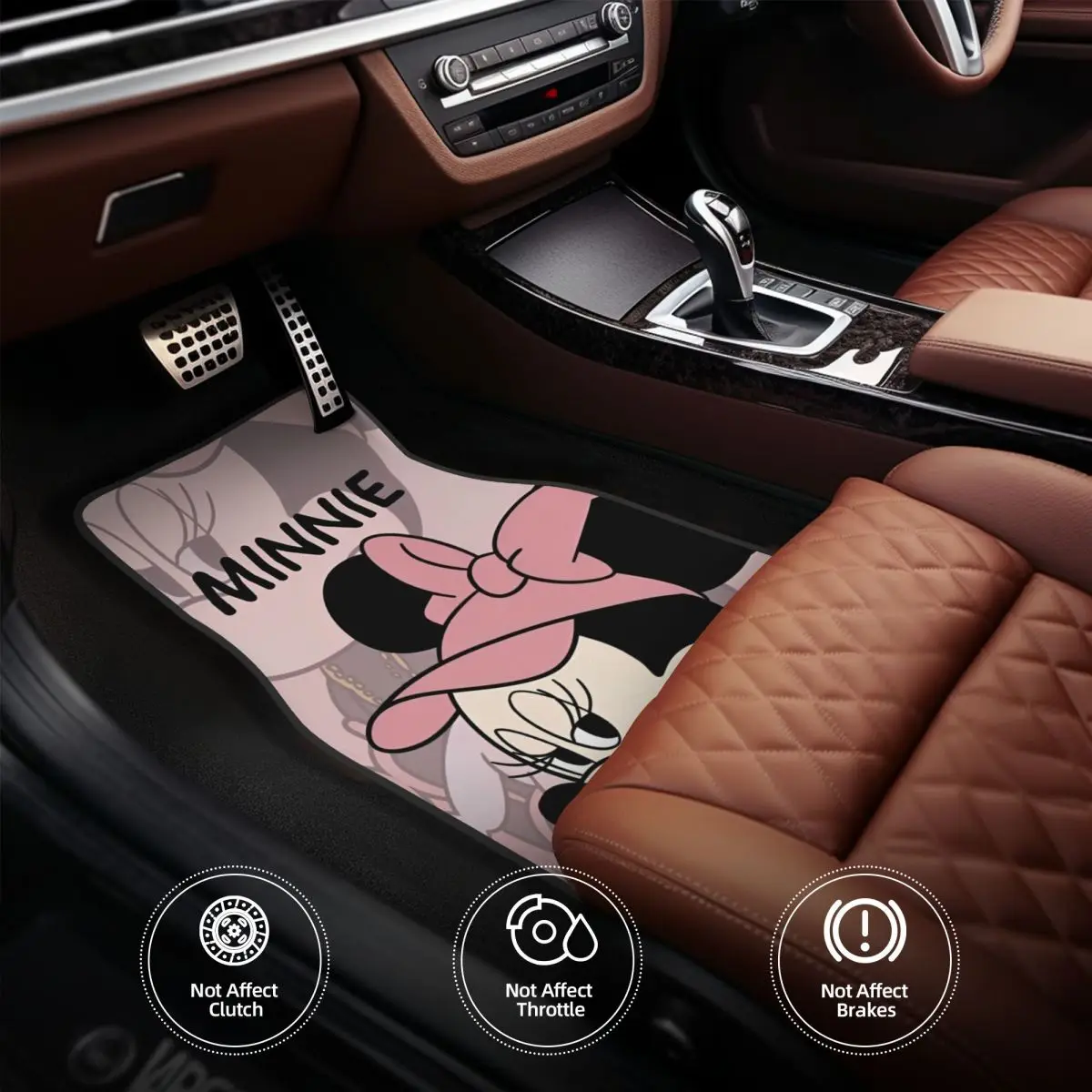 سجادات أرضية ميني ماوس الوردية للسيارات في جميع الأحوال الجوية ومضادة للانزلاق، مجموعة كاملة من ملحقات السيارة