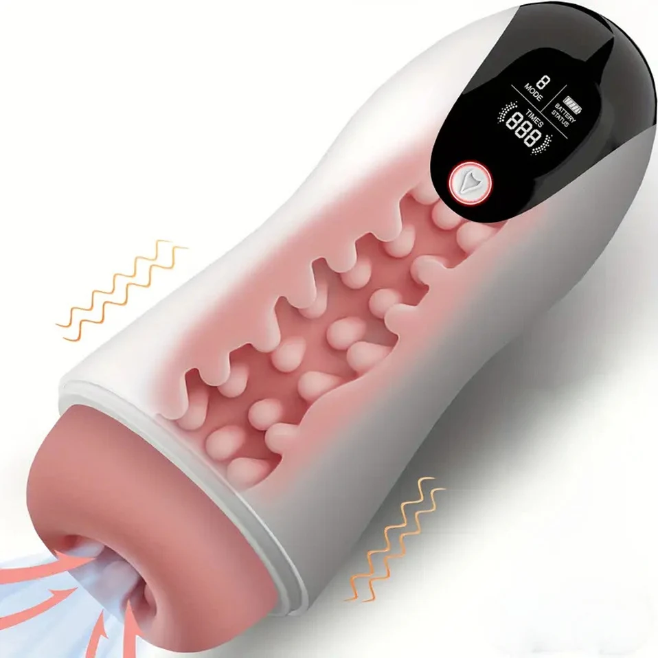 Voice Suction Male Masturbator with Vibration 8 Speeds Digital Display Stimulation USB Rechargeable Hands-Free Sex Toy for Men