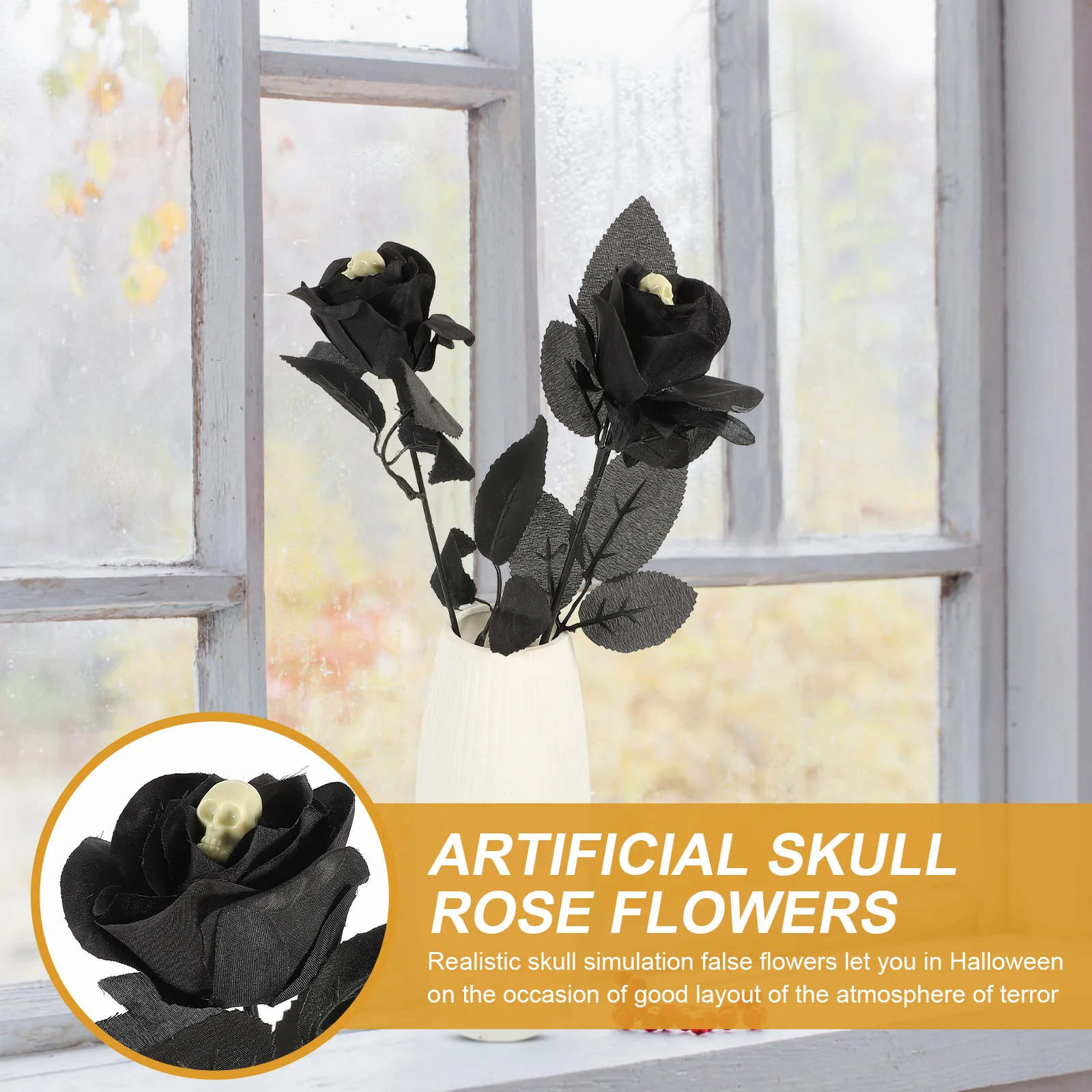 

10Pcs Skull Rose Artificial Halloween Fake Rose Flowers Creepy Decoration Party Haunted Prop Halloween Party Flower Prop