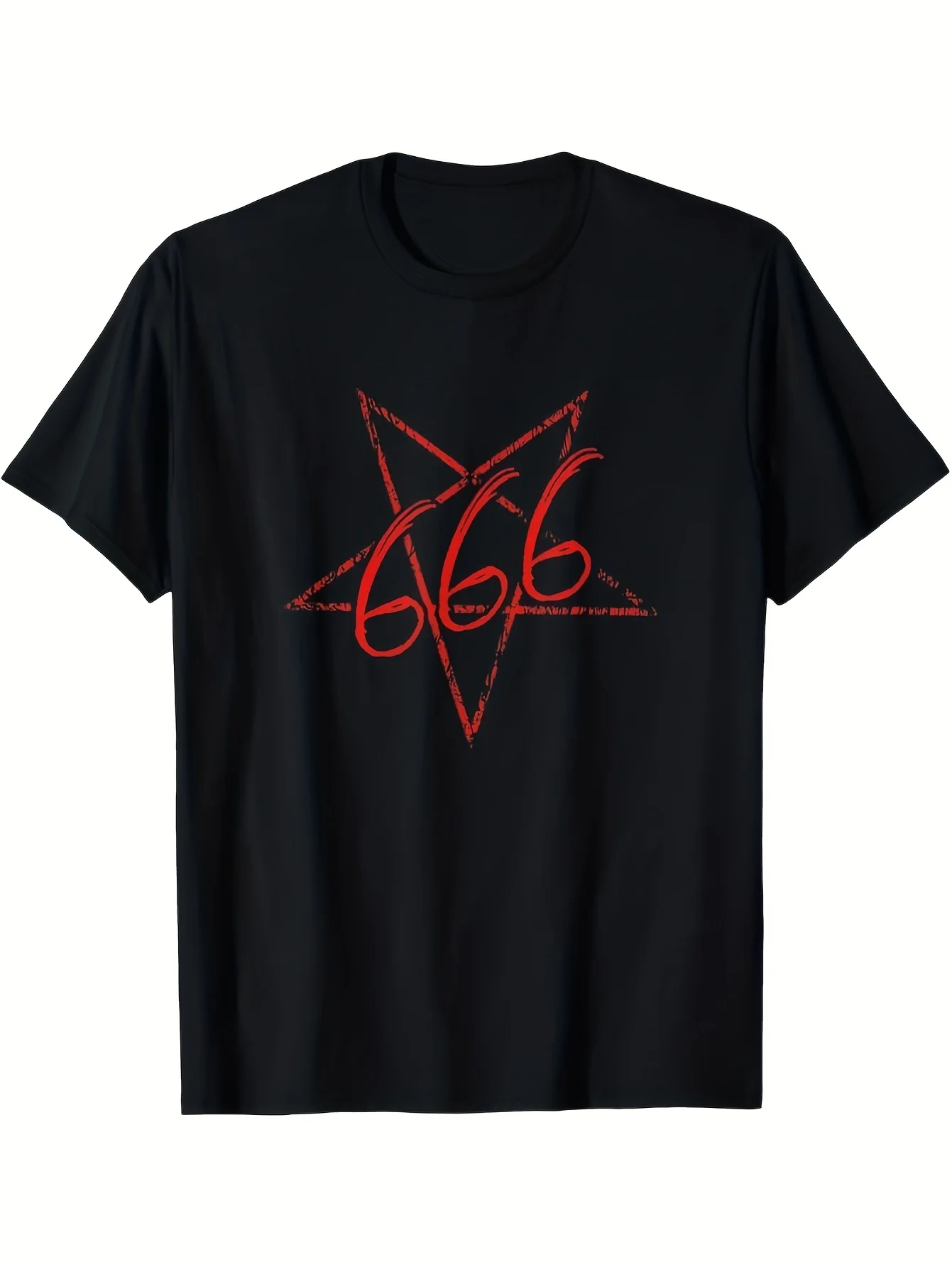 666 Pentagram Devil Gothic-Shirt(1pc, Cotton, Crew Neck, Short Sleeve)