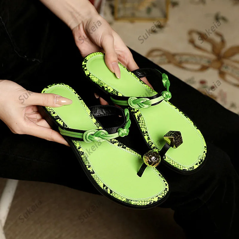 Sukeia Women Mules Sandals Flat With Heels Round Toe Fabulous Green Black Casual Shoes Ladies US Size 4-9.5