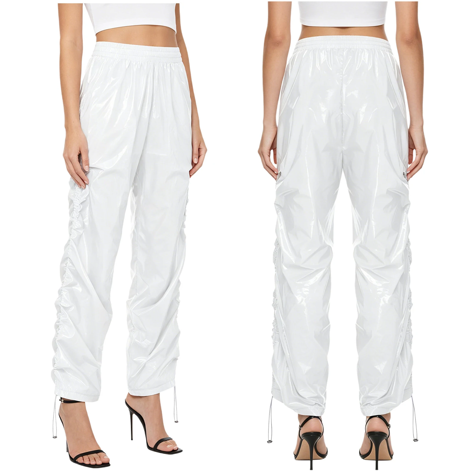 

Женские глянцевые брюки-карго, современные костюмы для уличных танцев, водонепроницаемые комбинезоны с эластичным поясом для танцев, музыкальных вечеринок и клубов