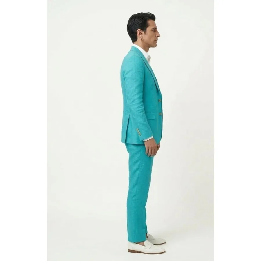 Men Linen Suits 2 Pcs Summer Suit Casual Blazer Pants Set Breathable Beach Wedding Groom Outfit Lightweight Daily Wear XS-3XL