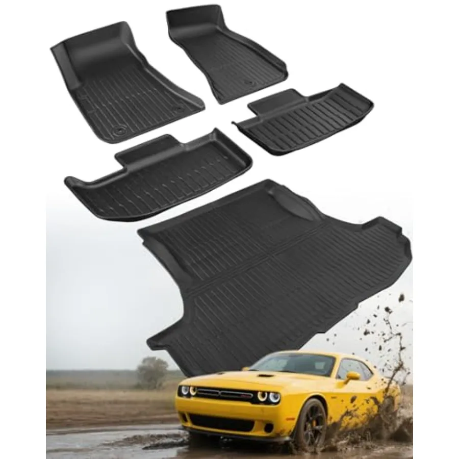 

Car Floor Mats for Dodge Challenger RWD 2011-2023 Cargo Liner 1st 2nd Row Full Set Car Liners Anti-Slip for Challenger Accessor
