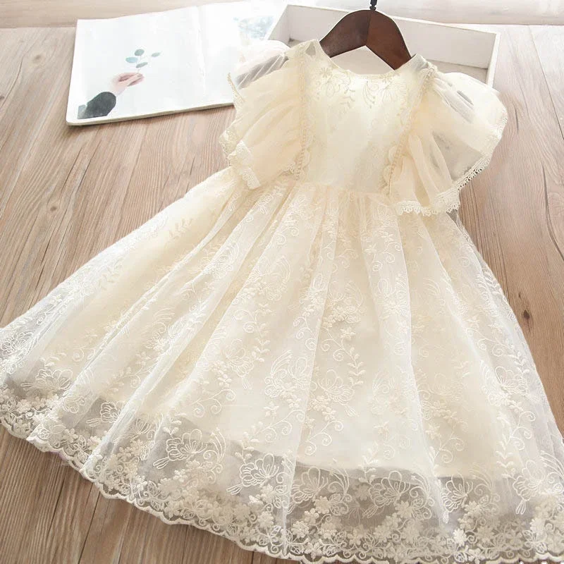 Ruffles Dress for Girls 4 6 8 Years Lace Flower Elegant Girls Dresses Birthday Wedding Party Princess Baby Summer Dress