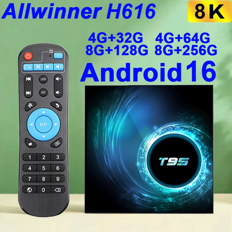 T95 Android16 Smart TV Box AllwinnerH616 2,4G y 5G Wifi Dual BT compatible con Netflix 4K Google TV reproductor multimedia 8K 32GB 64GB 128GB 256GB
