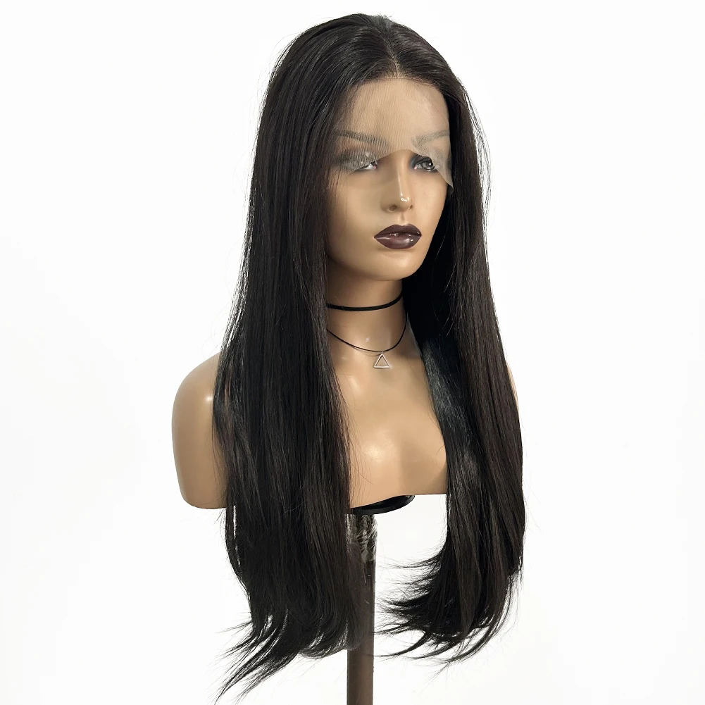 AIMEYA-Peluca de cabello sintético para mujer, postizo de encaje Frontal, color marrón oscuro, onda Natural, Cosplay