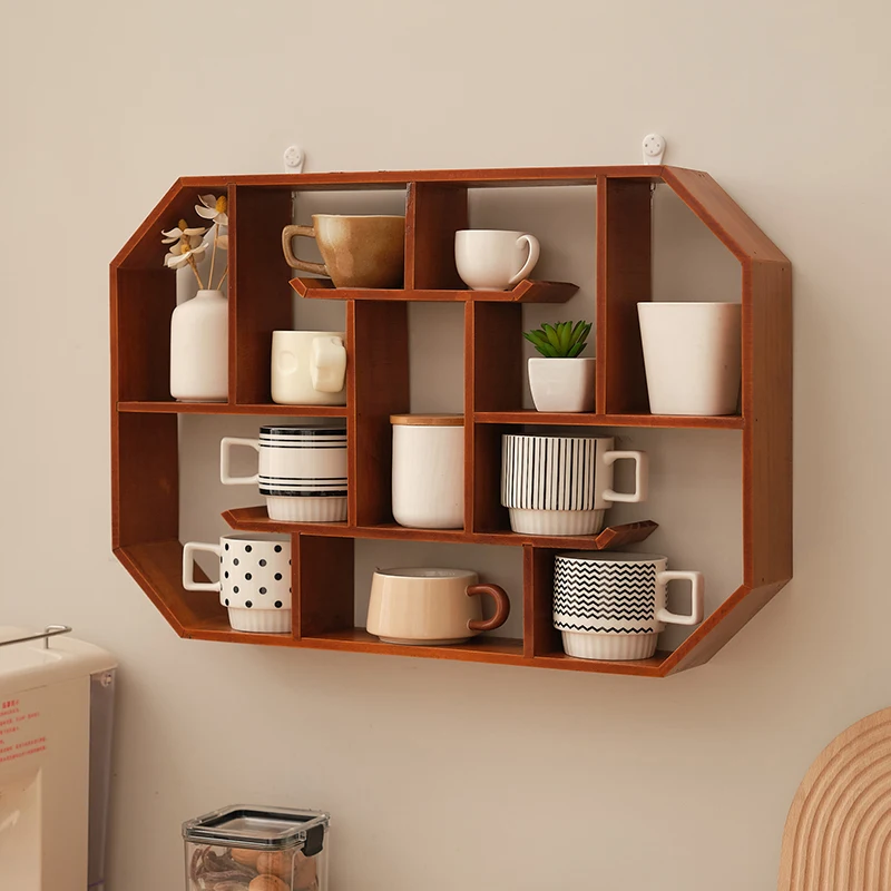

Chinese Style Wall Mount Display Shelf for Tea Set Mini Desktop Curio Cabinet Multi-Layer Storage Organizer for Home Decor