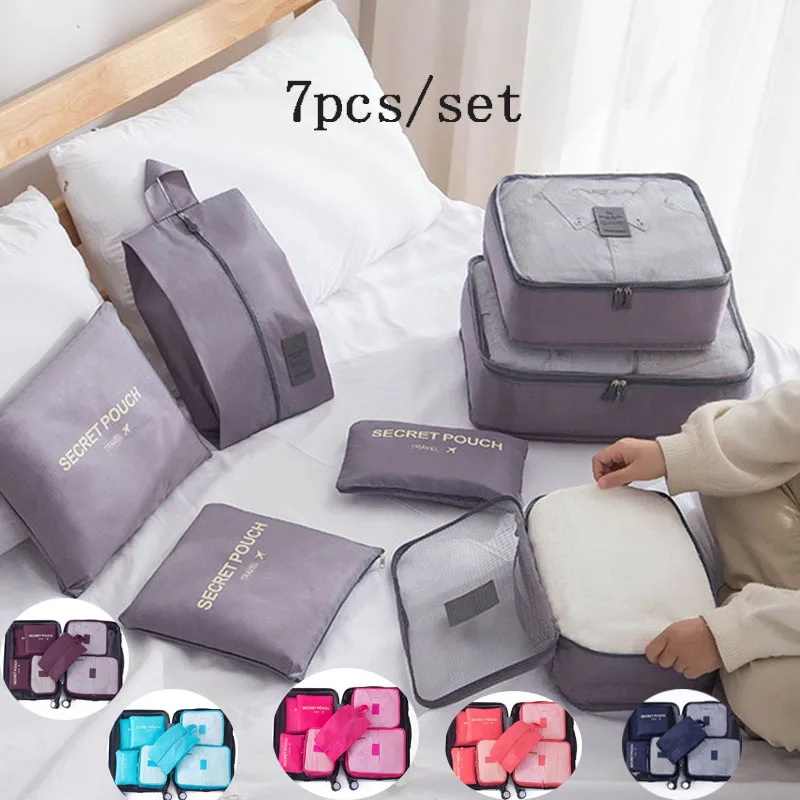 7/piece Travel Storage Bag Waterproof Organizing Clothes Travel Essentials Travelling Accesories Packing Multifunction Set Pouch