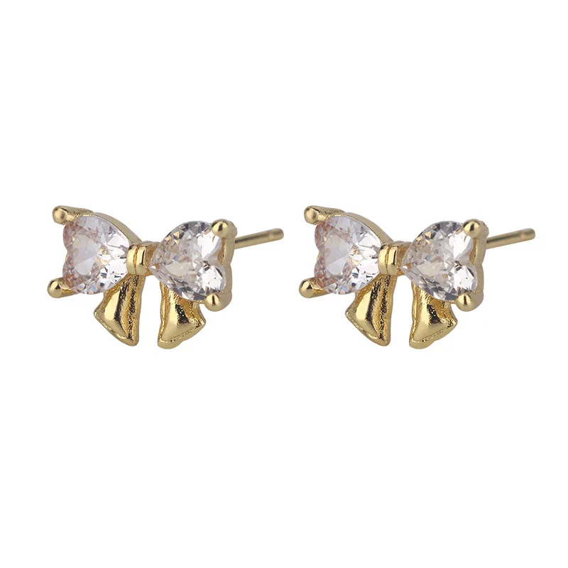 Fashion Exquisite Zirconic Ribbon Bowknot Stud Earrings For Women Girls Hypoallergenic Elegant Party Jewelry Accessories Gifts