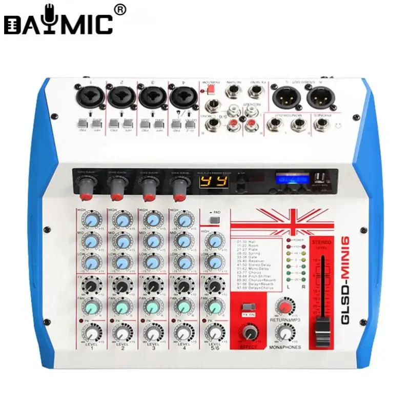 Best Seller AOSHEN Professional Portable 6 Channel Audio Mixer With Digital Stereo Sound Card DJ Mixer