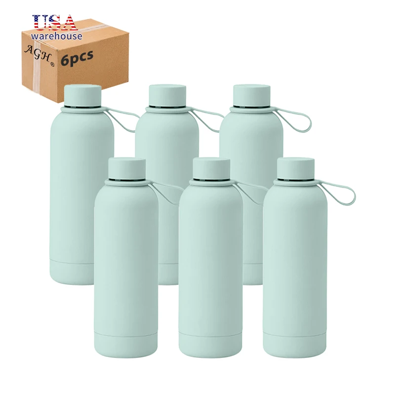

6pcs 500ml 304 Stainless Steel Double Wall Vacuum Insulated Sports Tumbler Water Bottle With Portable Handle he