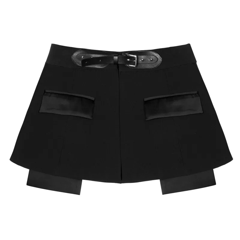 HKSH Spring Autumn New Women's Wide Leg Pants Two-Piece Short Skirt Belted Patchwork Elegant Fashion Dark Trend High-end HK18268