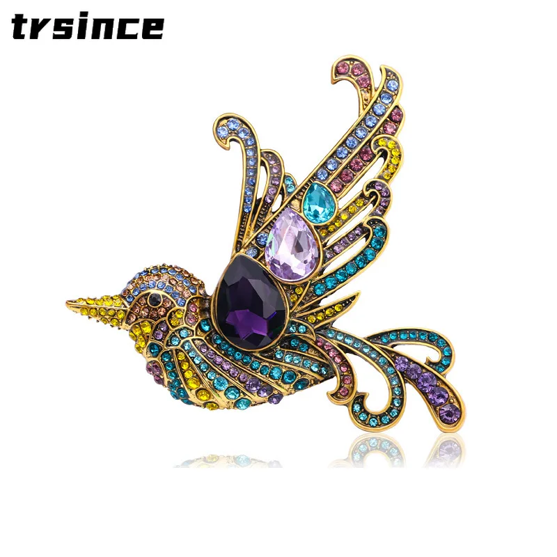 Creative Animal Bird Colorful Rhinestone Glass Brooch Vintage Women Fashion Birds Corsage Men Premium Niche Gift Pins Badges