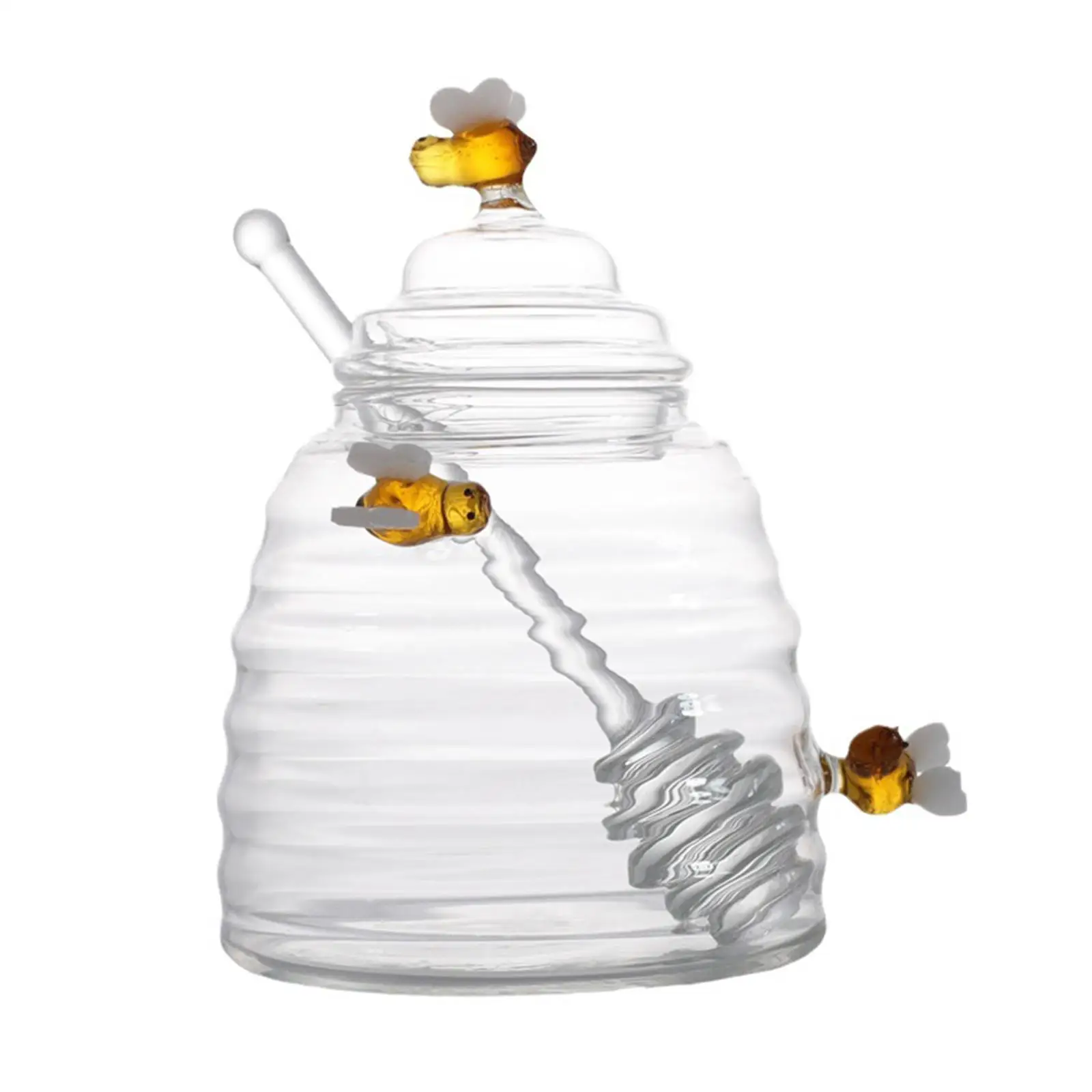 Honey Jar Honey Dispenser with Stirring Rod and Lid Clear Honey Jar Glass Honey Storage Container Kitchen Cooking Accessories