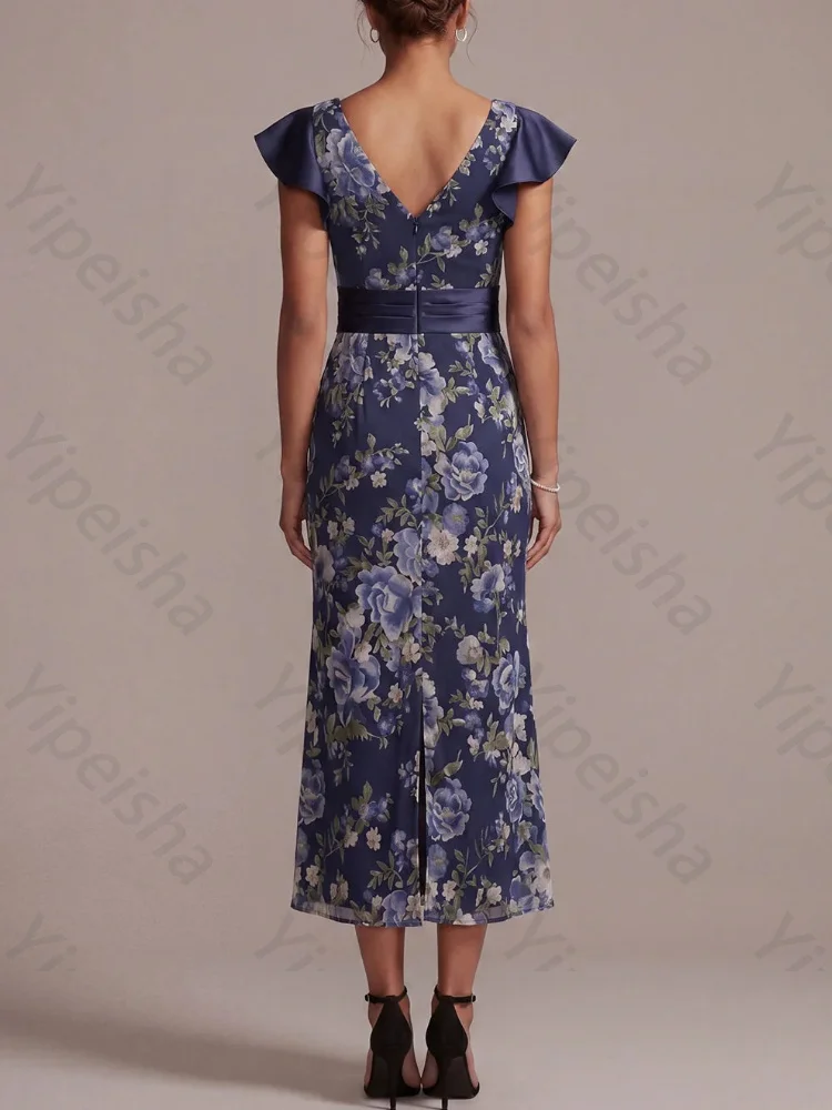 Customized Mermaid Navy V-Neck Sleeveless Mother of The Bride Dresses Sexy Backless Evening Dress High Quality Prom Party Gowns