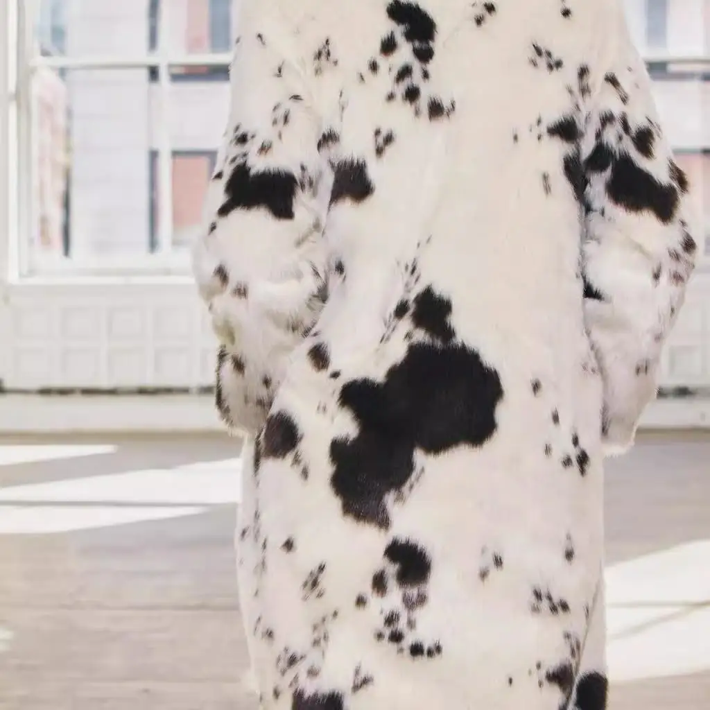 معطف نسائي جديد لموسم الخريف والشتاء بتأثير الفرو الصناعي، نمط حيواني، سلسلة ZW، أسلوب الشارع، طويل بياقة على شكل V وصف أزرار...