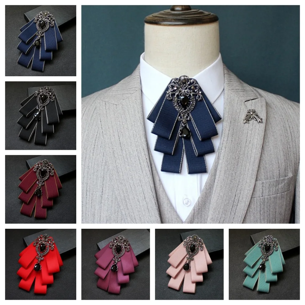 

Handmade Rhinestone Bow Tie Vintage Business Crystal Ribbon Bow Tie Brooch Neckties British Suit Shirt Collar Flowers Groomsman