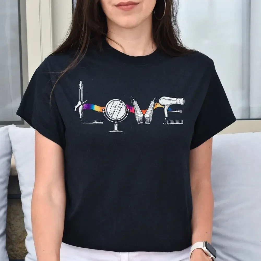 Love HairStylist Unisex T-shirt hairdresser haircutter tee black dark heather tops Unisex Summer Short Sleeve