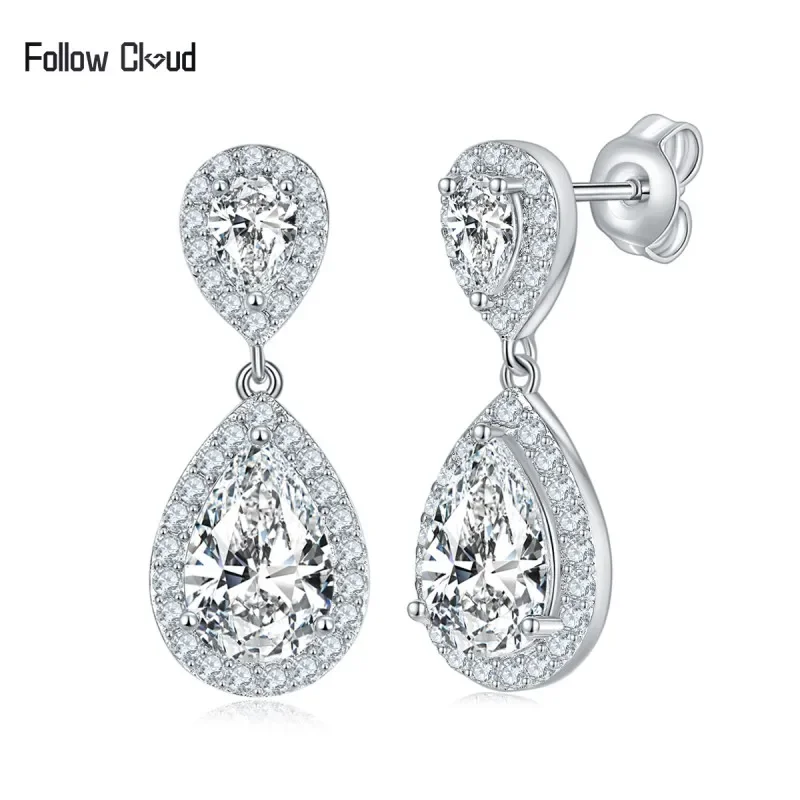 

Follow Cloud 3ct Moissanite Water Drop Stud Earrings for Women Sparkling Diamond Luxury Quality Jewelry S925 Sterling Silver GRA