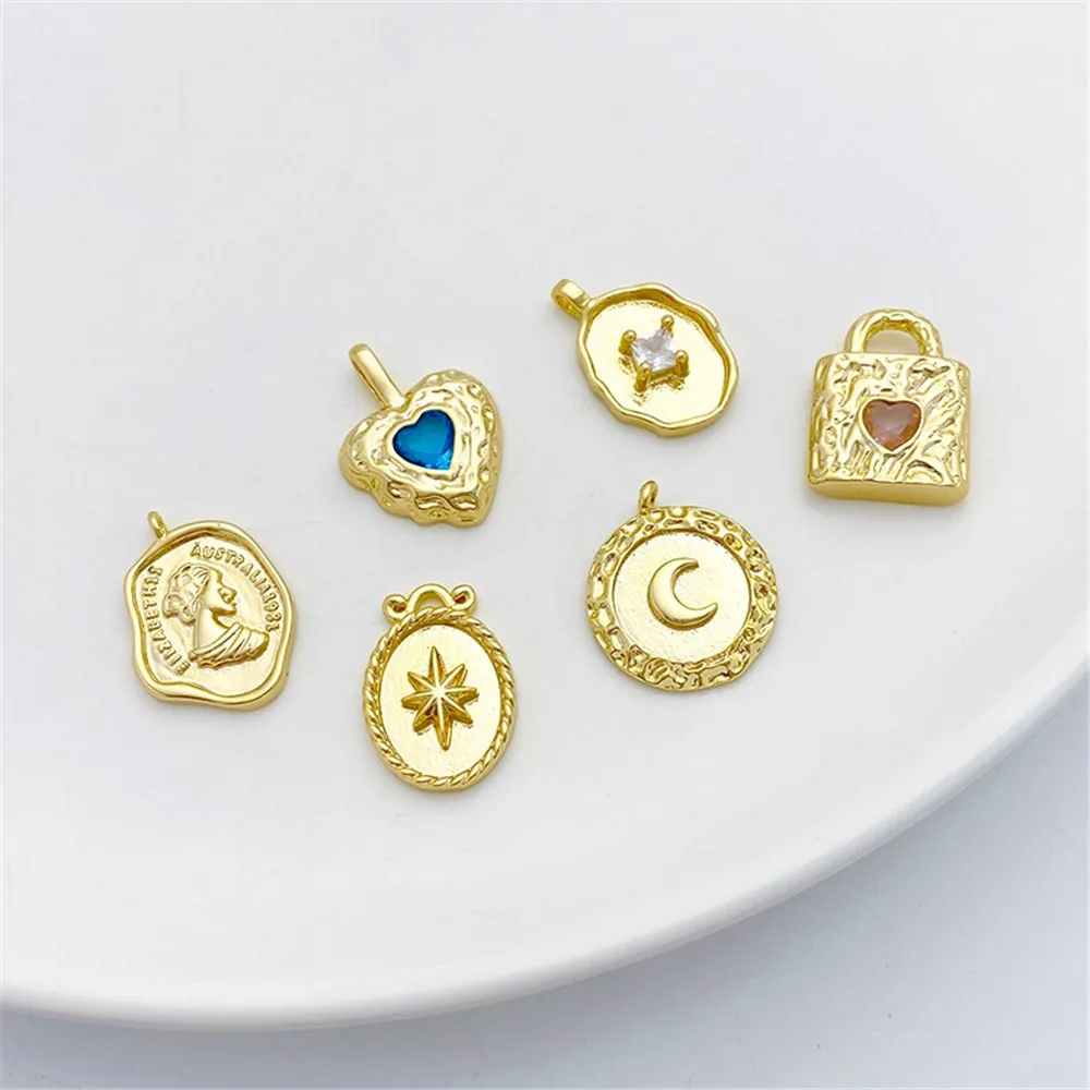 

14K Gold Zircon Star Moon Love Bag Avatar Pendant DIY Handmade Bracelet Necklace Ear Jewelry Pendant L485