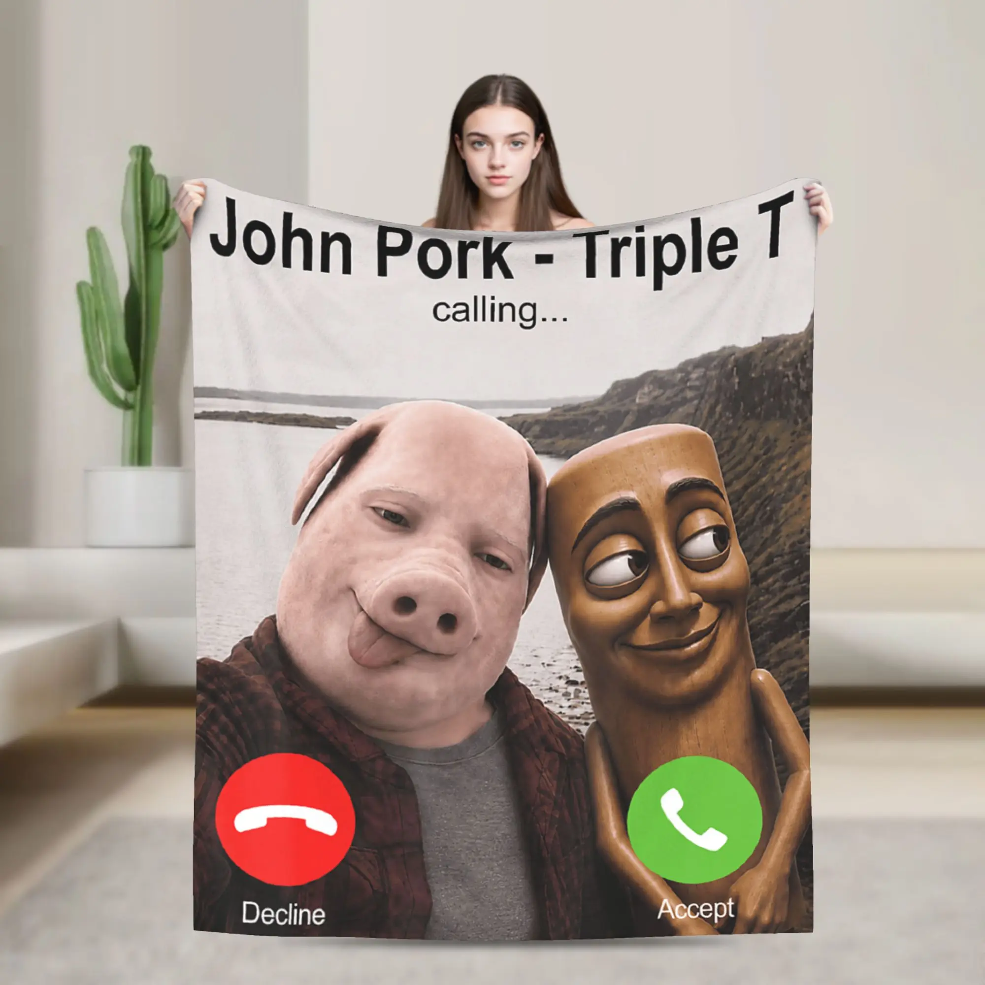 John Pork Triple T Calling Funny Viral Meme Brainrot Meme Blankets Comfortable  Throw Blanket Winter Girl Bedroom Bedspread