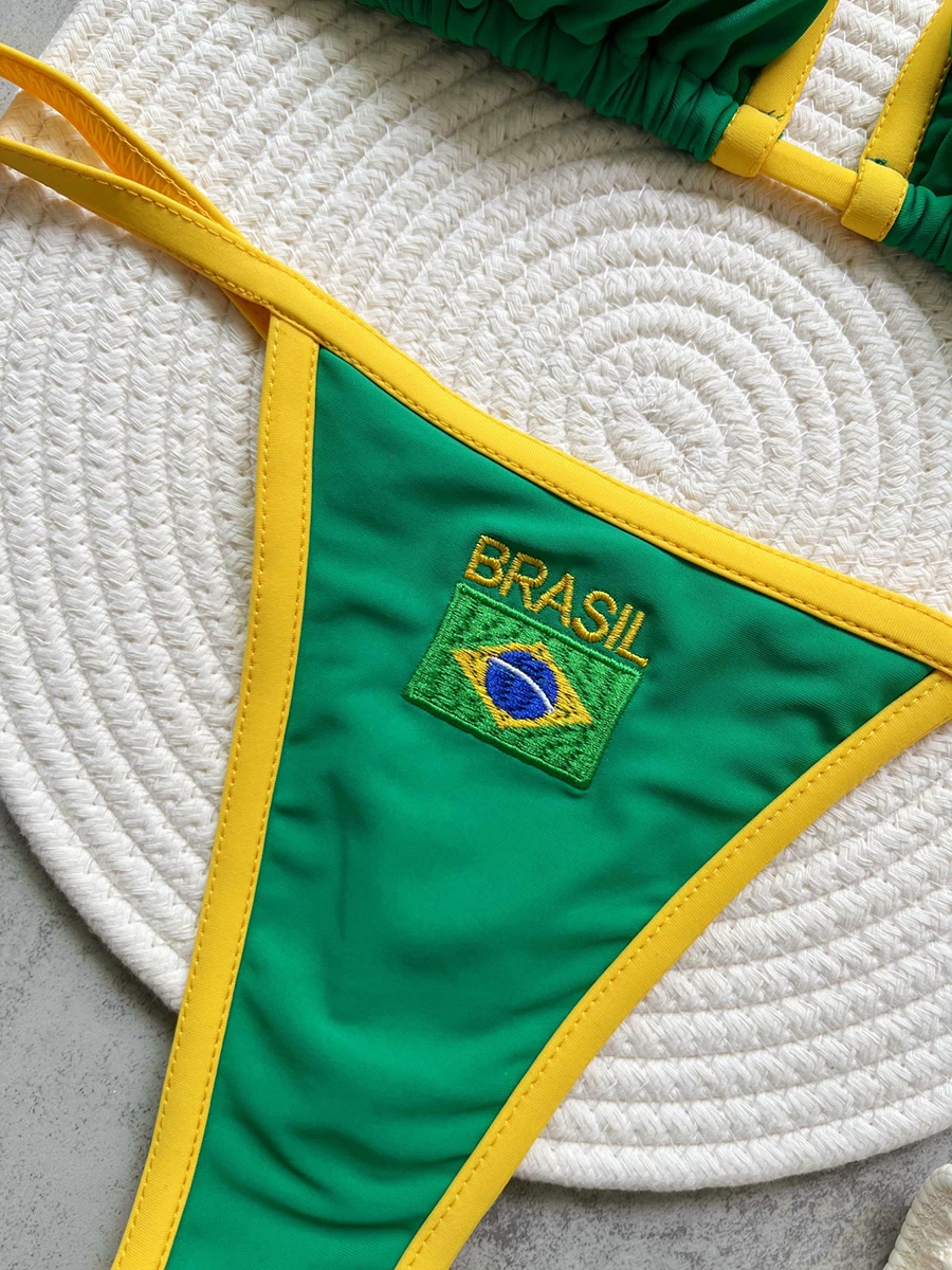 2025 ใหม่ผู้หญิงบิกินี่แยกพิมพ์ชุดว่ายน้ําแฟชั่น G-String Beach Holiday Push Up Beach สวมชุดว่ายน้ําทอง