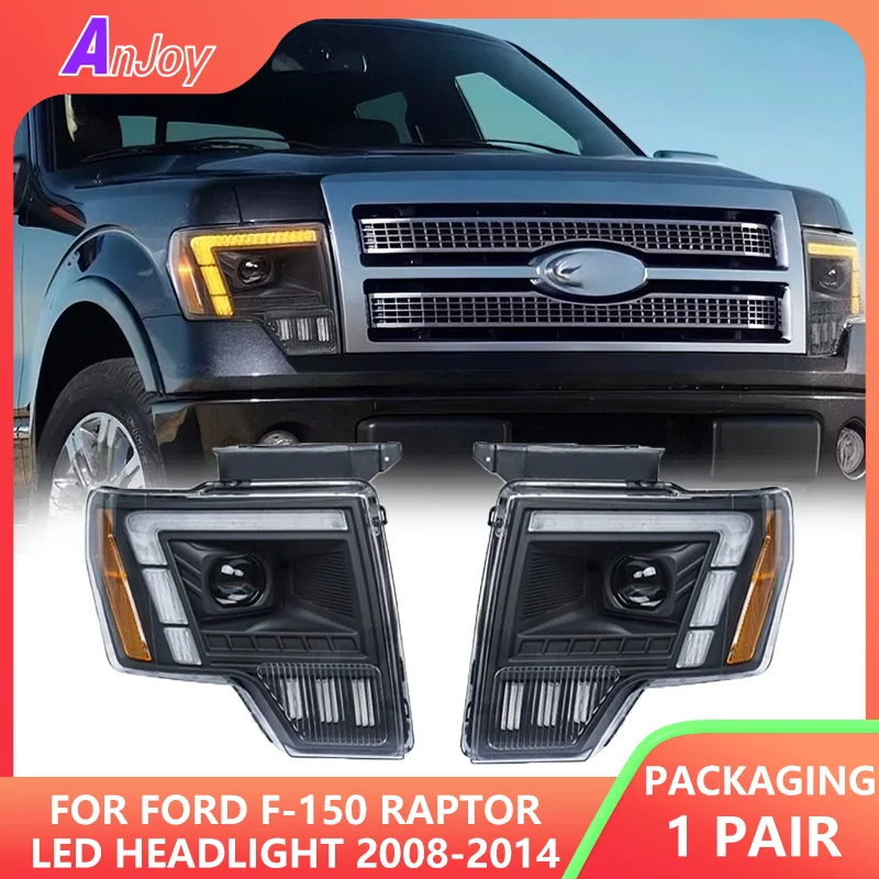 

For Ford F-150 Raptor Head Lamp LED Headlight 2008-2014 Headlights F150 DRL Turn Signal High Beam Angel Eye Projector Lens 2PCS