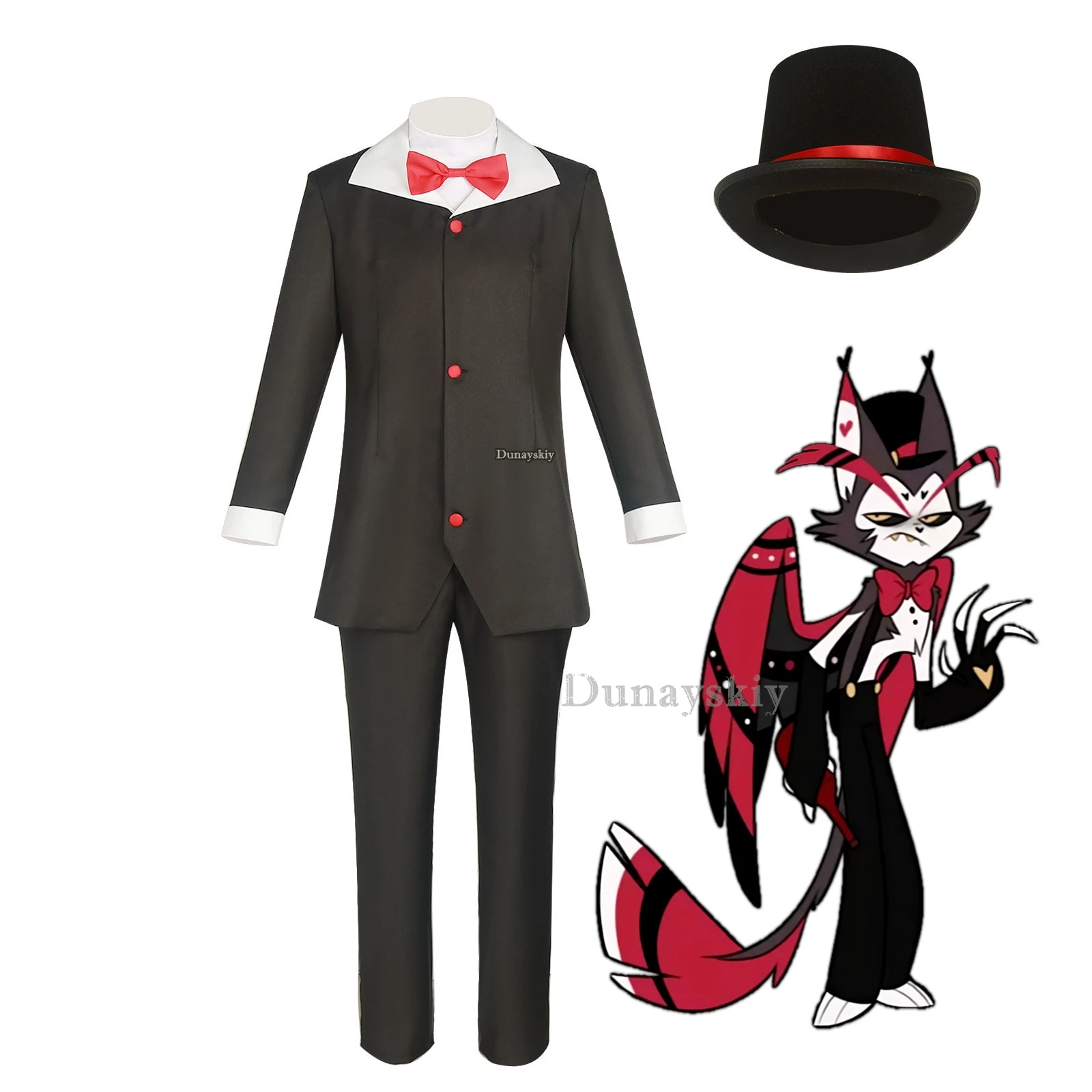 

Husk Cosplay Costume Uniform Hazbin Cosplay Hotel Husk Cosplay Costume Male Black Jacket Pants Halloween Party Outfits Bow-Tie