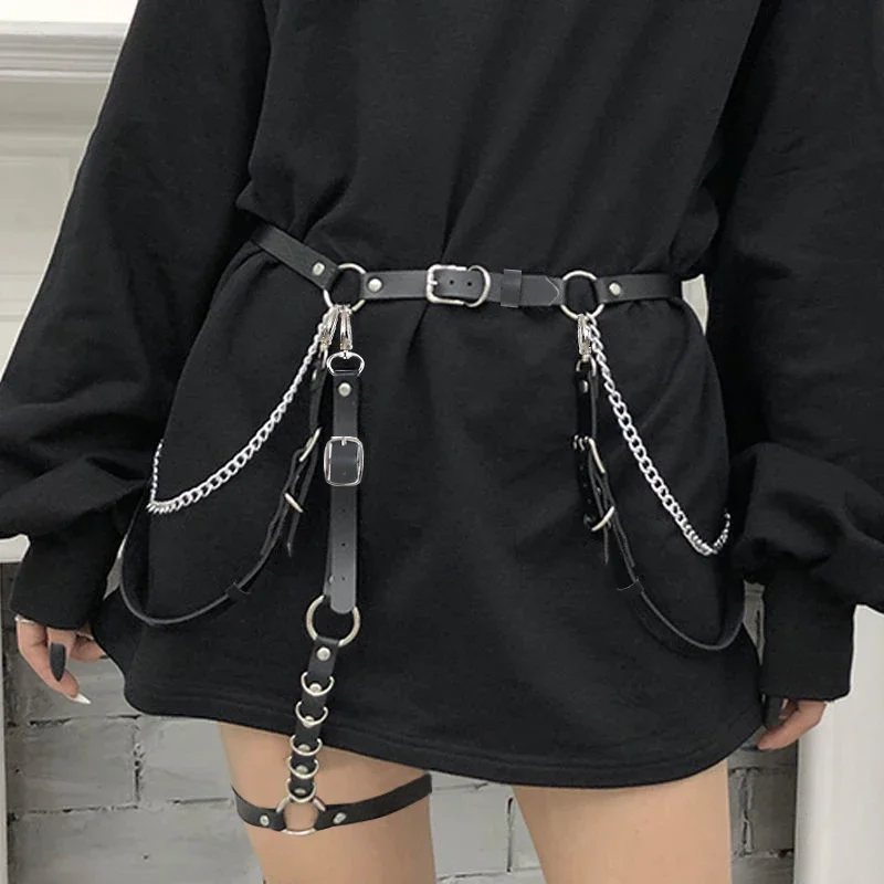 Harness Women Garter Belt Leather Lingerie Waist Chain Punk Shoulder Strap Original Style Chain Leg Decoration Leg Loop Set