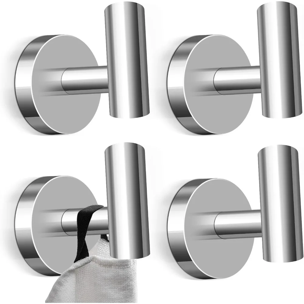 

Крючки для полотенец для ванной комнаты, 4 упаковки настенного держателя для полотенец, хромированный настенный крючок для халата, сверхмощная дверная вешалка из нержавеющей стали