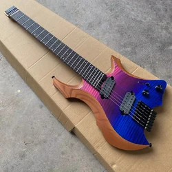 Acepro 7 String Headless Electric Guitar, Fanned Frets, Passive Pickups, 9 Piece Roasted Maple Neck, Ash Body Flame Maple Top