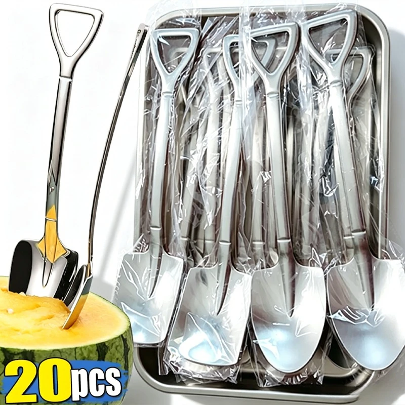 Mini Creative Stainless Steel Shovel Spoons Silver Coffee Teaspoon Fruit Ice Cream Dessert Spoon Scoops Kitchen Tableware Set