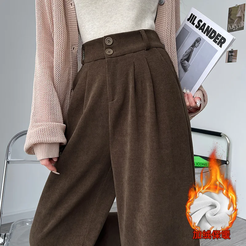 

Winter Women's Padded Trousers Fashion Casual Thickened Warm Corduroy Pants High-waisted Baggy Wide-legged Pants Sweatpants