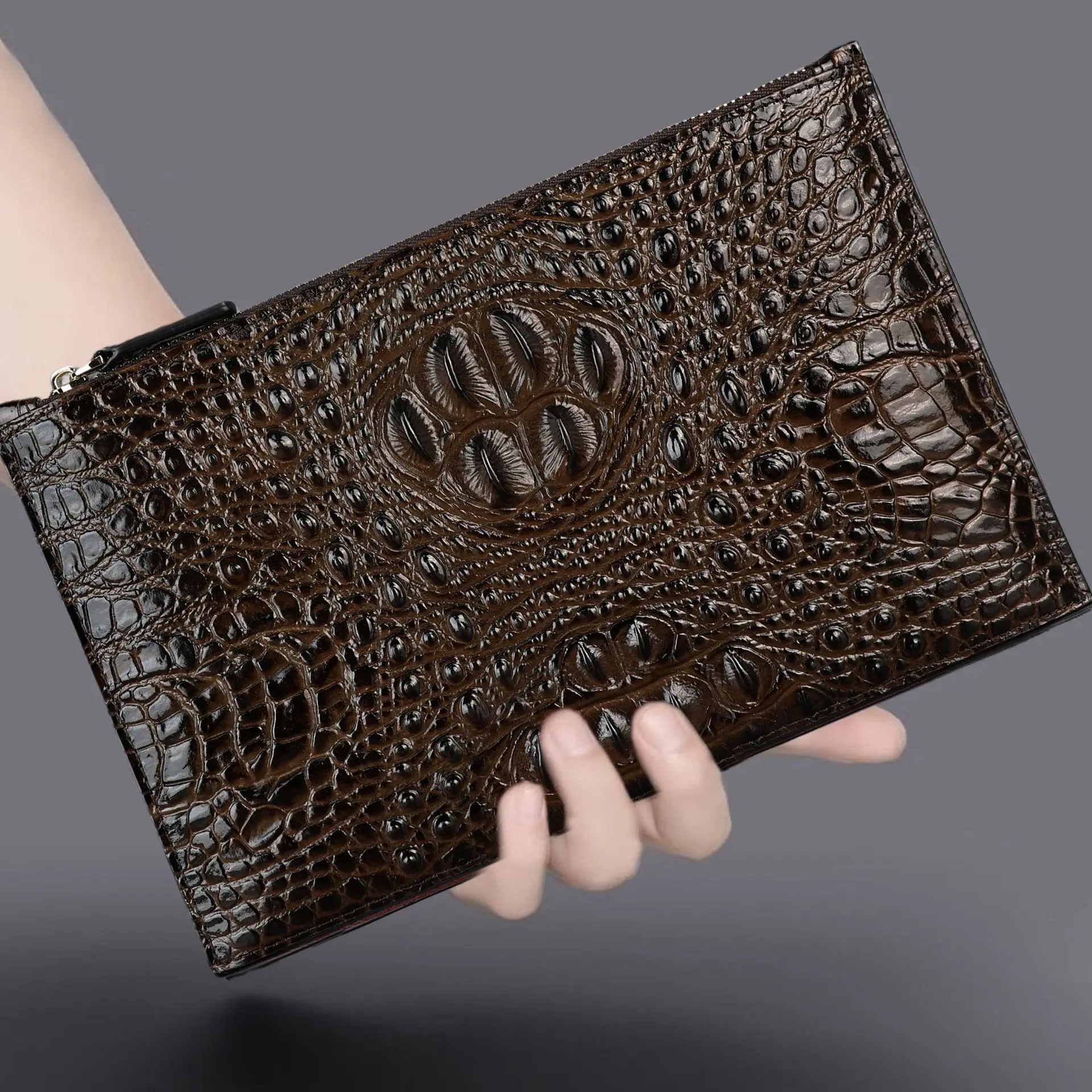Men's Genuine Top Layer Cowhide Clutch Bag Business Commuter Multi-Functional Wristlet Envelope Handbag