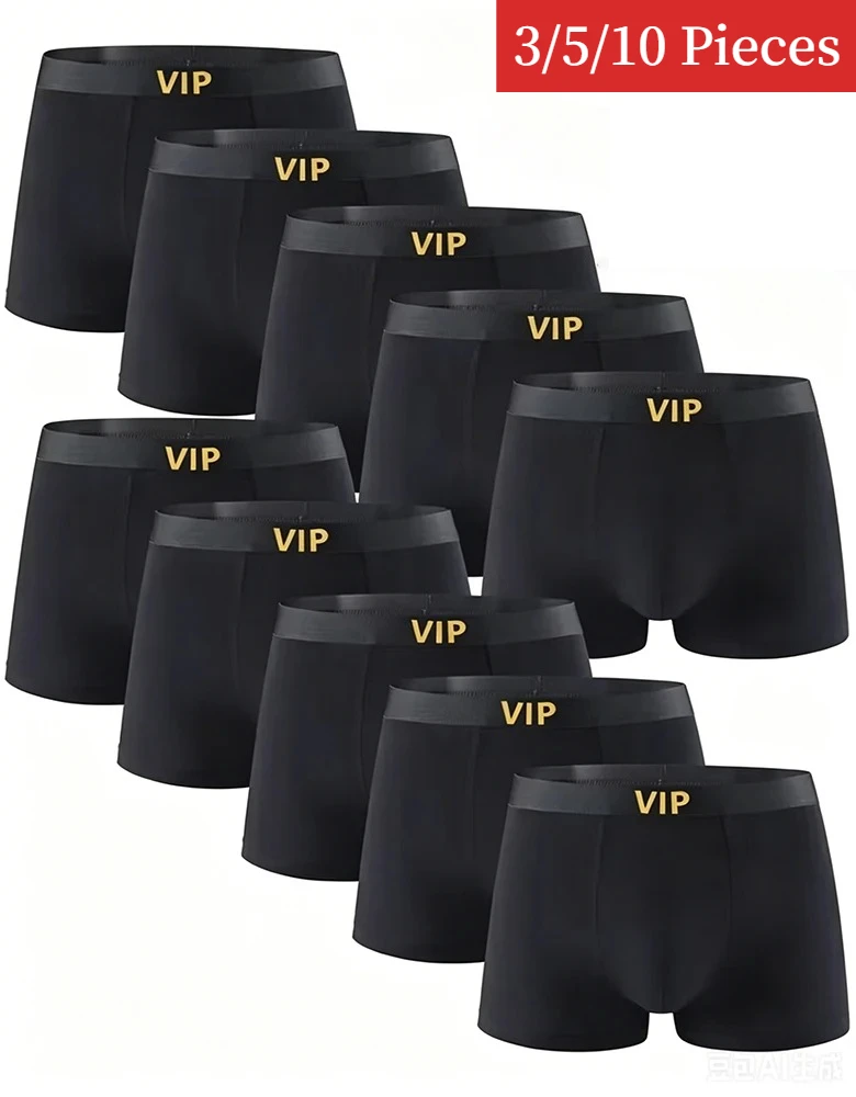 3/5/10 Pcs Men's Underwear Black Color Classic Fashion Men Underpant High Stretch Soft Boxer Shorts Plus Size Teenage Panties