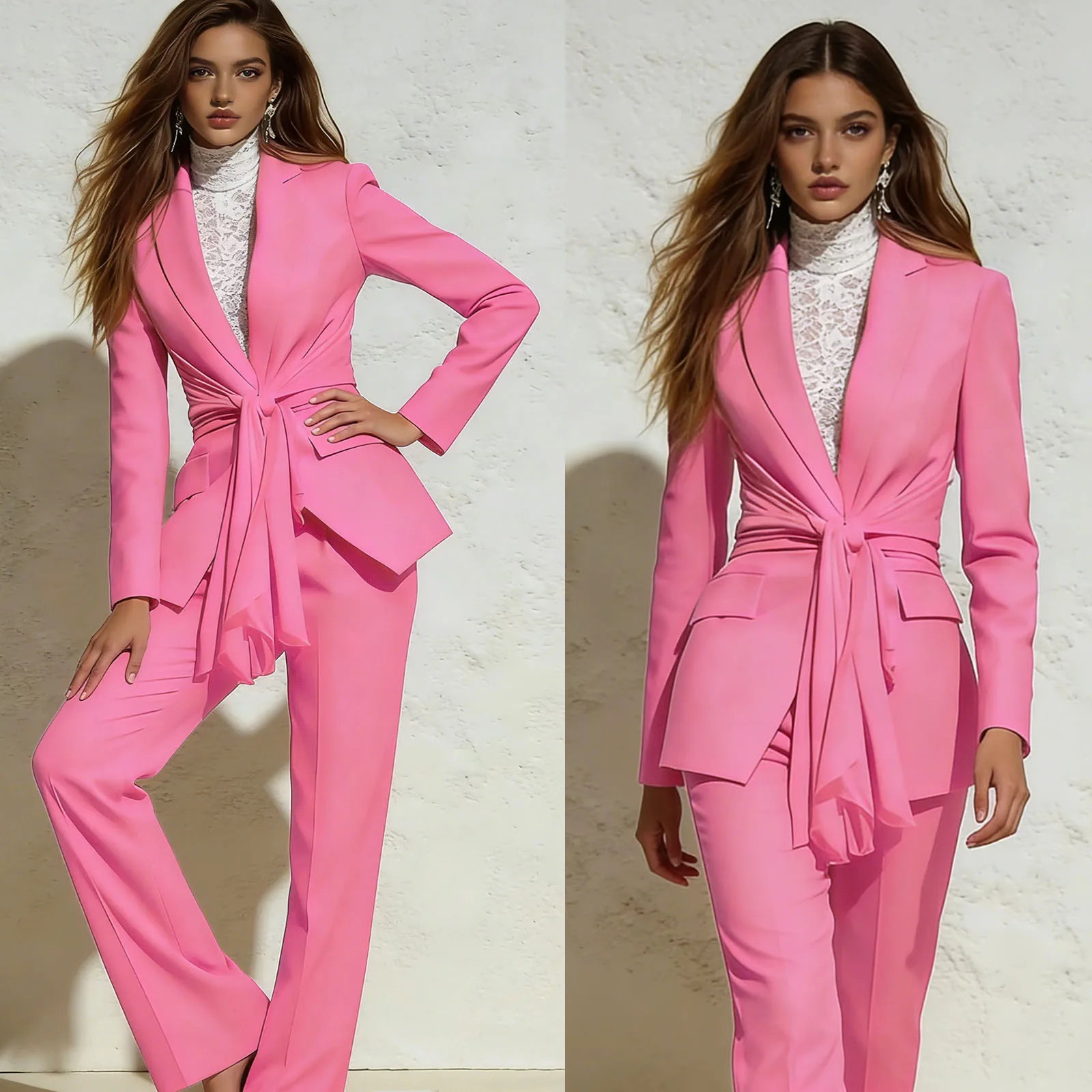 

Новый розовый женский костюм-двойка с поясом: пиджак и брюки/юбка, большие размеры, нарядный комплект для выпускного, свадьбы, для гостей, для мам, с возможностью индивидуального пошива