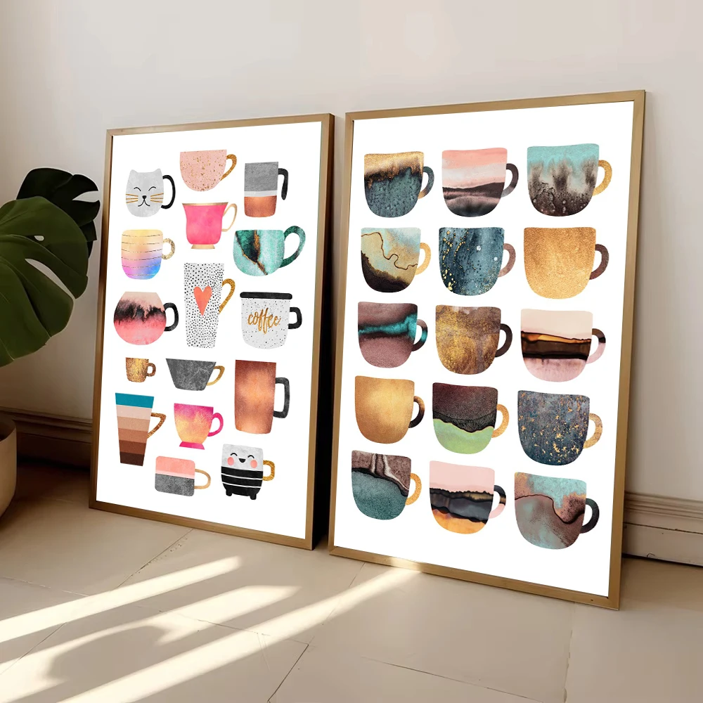 Cute Coffee Cups Canvas Painting Nordic Latte Posters and Prints Wall Art Picture for Cafe Home  Restaurant Kitchen Cuadros