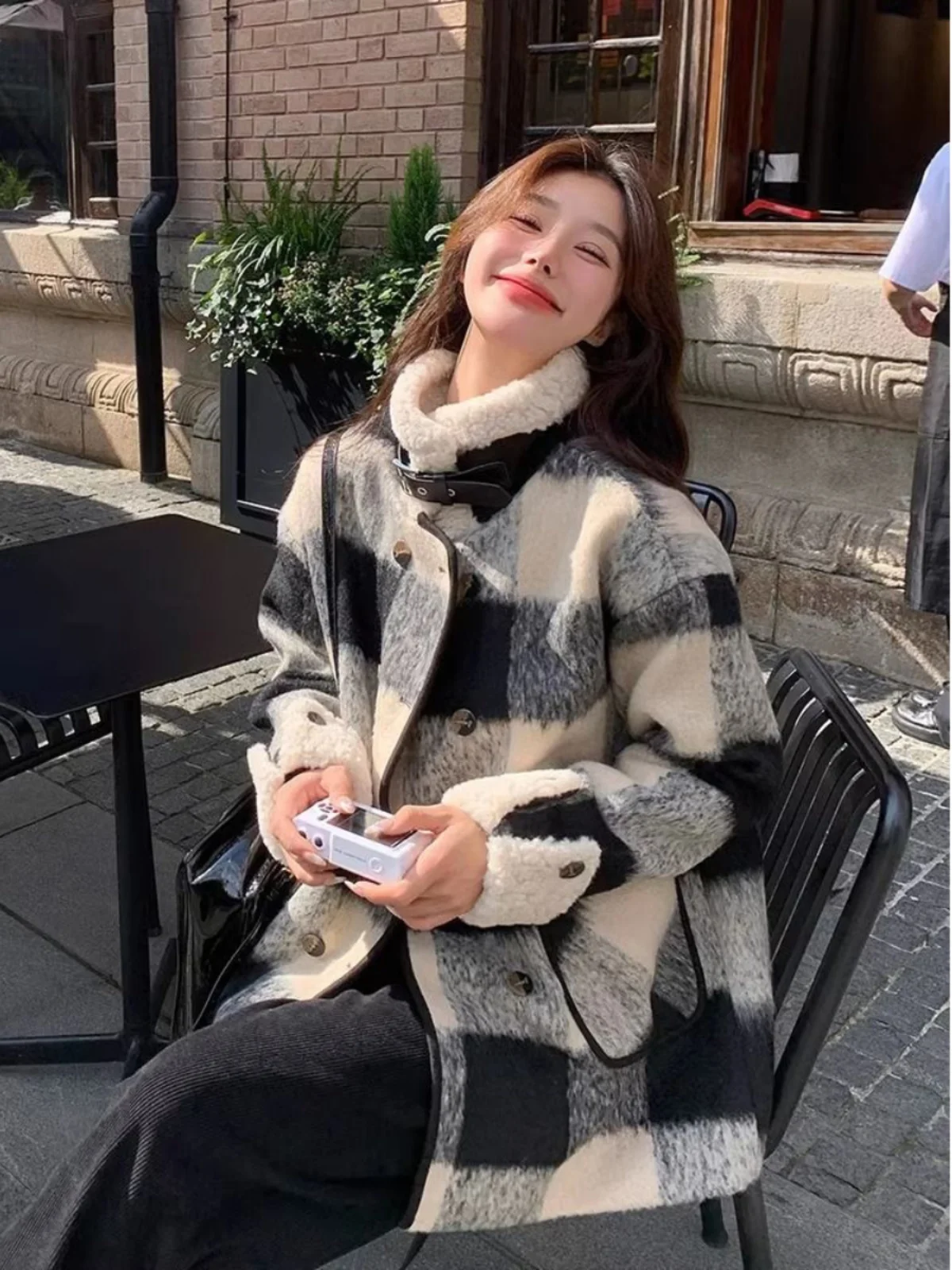 Mumeili Retro Woolen Coat Women's Autumn Winter New Style Small Size Cotton Sandwich Thickened Loose Meat Covering Jacket