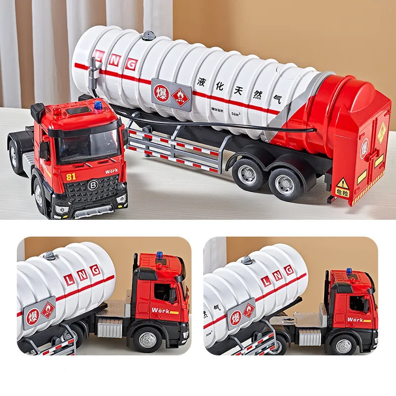 High simulation 1:24 alloy oil tank truck model,engineering vehicle transport vehicle toys,children\'s gifts,wholesale