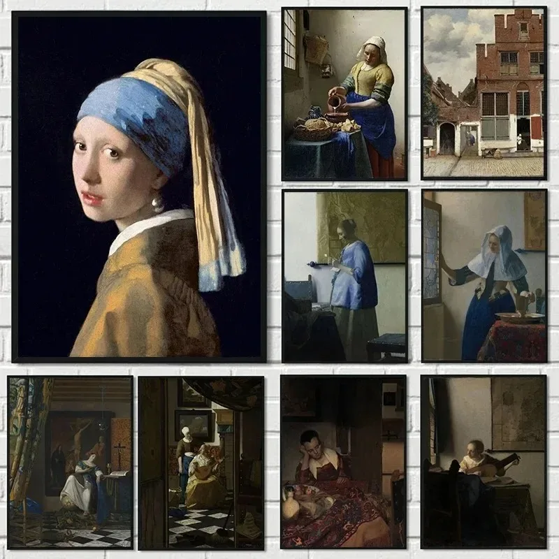 Painting Famous Artist Vermeer's Poster ''The Girl with Pearl Earrings'' ''Milkmaid'' Living Room Home Decoration Posters